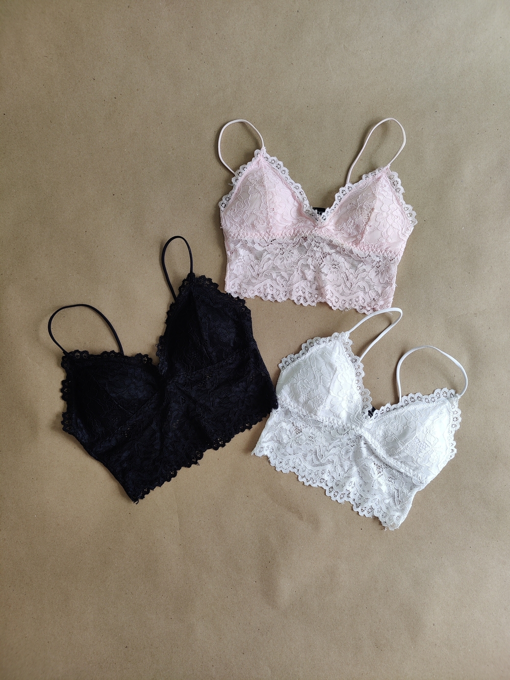 Forever 21 Lace Bralette Trio - Pink & White XS, Black S Lace Bralettes
